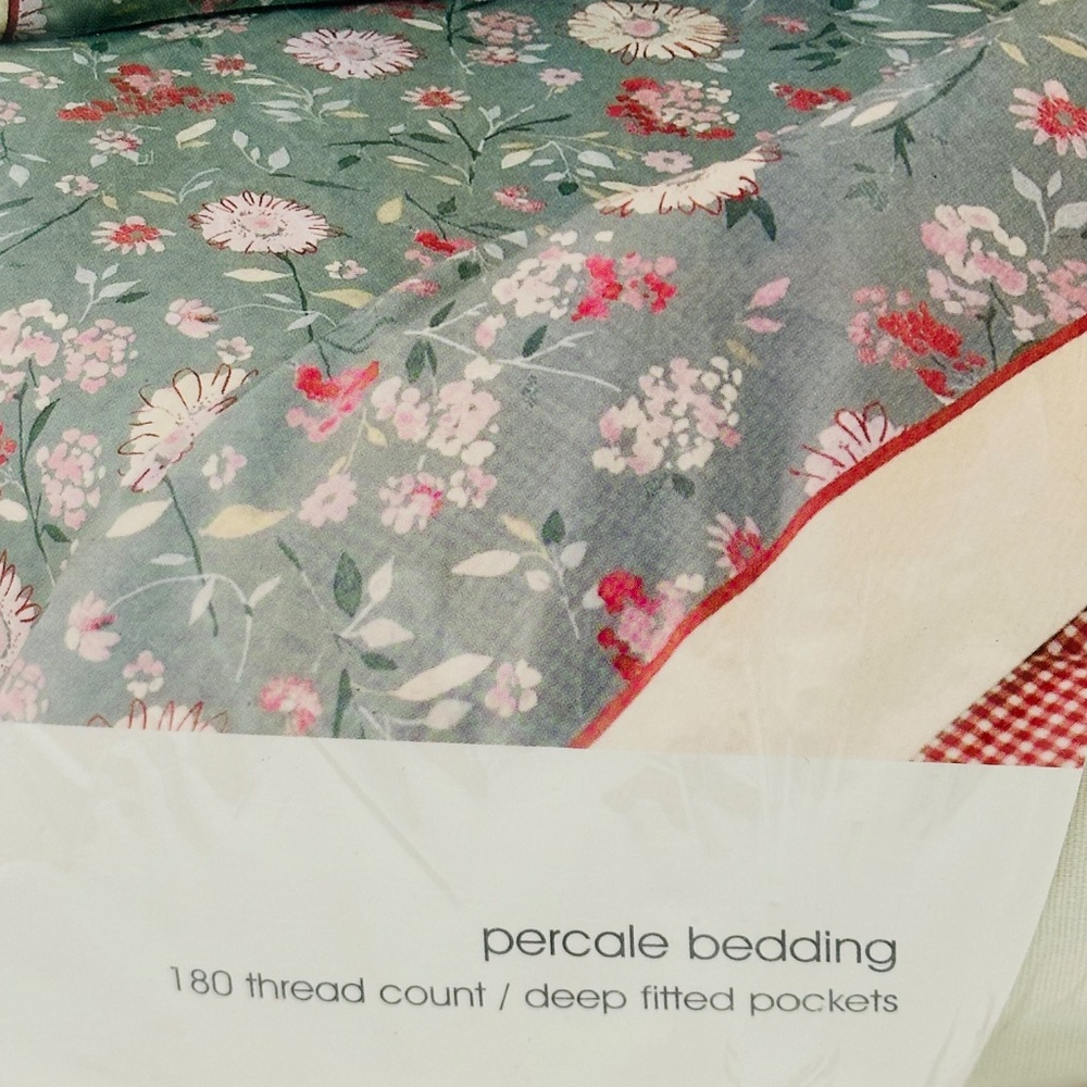 Vintage Target Twin Sheet Set Green Floral Vineyard Plaid Collection - Picture 3 of 7